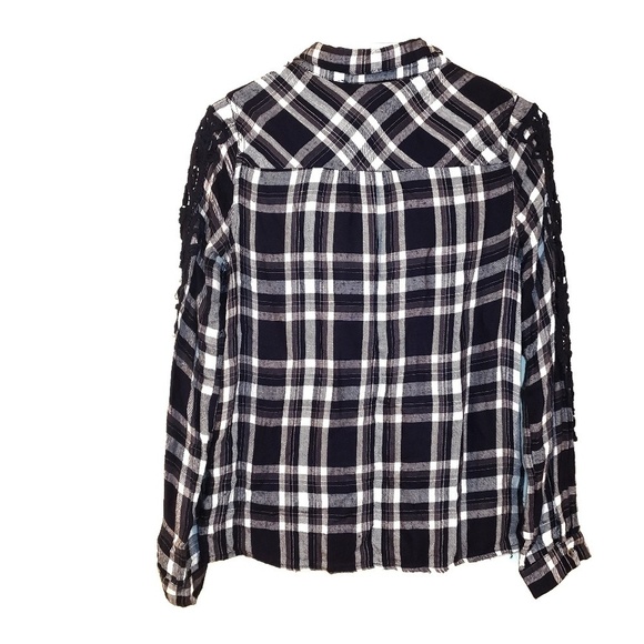 Skies Are Blue Navy Flannel with Crochet Knit Arm Detail - Picture 5 of 7